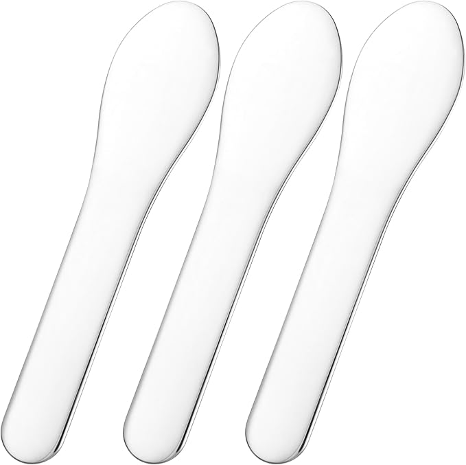 3pcs Mini Stainless Steel Makeup Spatula, Reusable Cosmetic Cream Spatulas Spoon, Skincare Scoop Applicator Facial Massage Beauty Tools for Mixing and Sampling Face Eye Cream- Silver