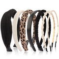 AHONEY 7 Pack Black Headbands for Women Cheetah Print Leopard Headbands Non Slip Leather Hairbands Fashion Hair Accessories Multi-style Headband Pack Diademas Para Mujer