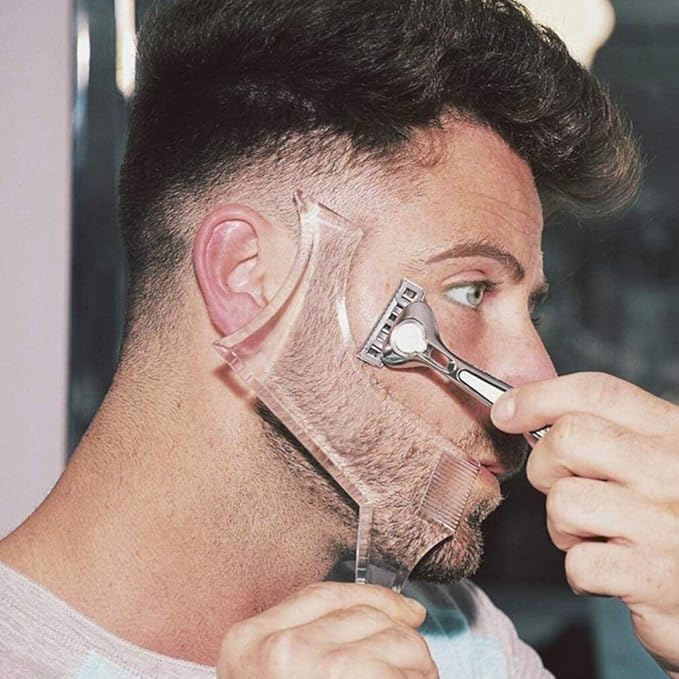 Beard Shaper Template Shaping Tool,Kucheed Premium Quality Template Shaping for Goatee Mustache Sideburns Facial Hair Trimming Grooming Guide for Men Jaw Cheek Neck Line Symmetric Curve