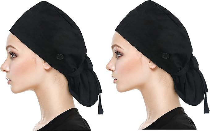 QBA Adjustable Working Cap with Button, Satin-Lined Hat, Cotton Working Hat Sweatband, Elastic Tie Back Hats Unisex