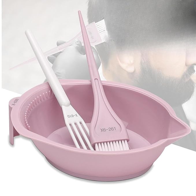 Hair Dye Coloring Set Color Mixing Tool Professional Hair Coloring Bowl Soft Bristle Brush, Pink