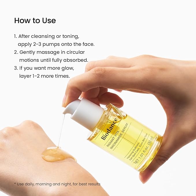 BIODANCE Radiant Vita Niacinamide Serum, for Even Tone Dark Spot Care with Vitamin C, Hydrating for Sensitive Skin, Filter Glow Serum, Korean Skin Care | 1.01 floz x 1 ea