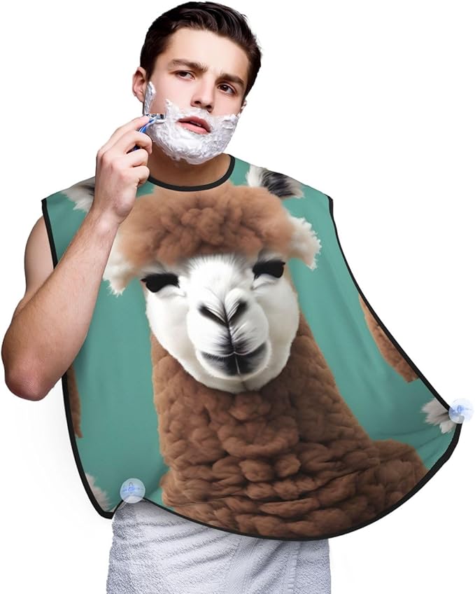 Alpaca Llama Print Beard Bib Apron For Men, Beard Hair Catcher For Men Shaving Trimming,Beard Cape Cloth, Black