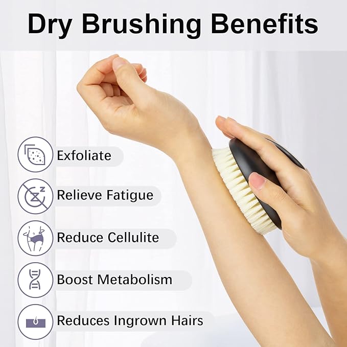 Dry Brushing Body Exfoliating Brush, Anti Slip Body Scrubber for Shower, Shower Body Cleaning Brush for Deep Cleansing & Soften Skin, Improve Circulation (Black)