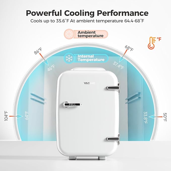 Mini Fridge, 4 Liter/6 Can Mini Makeup Fridge, 110V AC/ 12V DC Portable Thermoelectric Cooler&Warmer for Skincare, Drink, Cosmetic, Medicine, Small fridge for Bedroom, Office, Dorm, Car, White