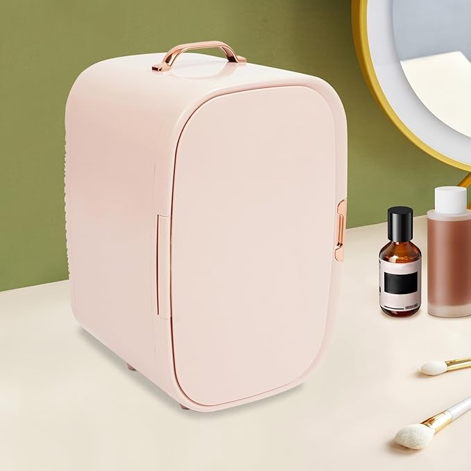 12L Mini Cosmetic Fridge - Pink/White Skincare Cooler for Makeup & Perfumes, Compact Skincare Refrigerator with LED Light & Adjustable Shelves, 110V Beauty Fridge (Pink)