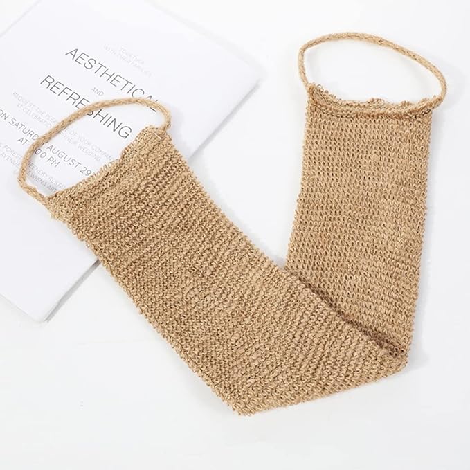 2pcs Exfoliating Body Scrubber Hemp Back Scrubber Exfoliator Loofah Shower Bath Wash Deep Cleaning Glove and Strap Dead Skin Removal for Men Women, Jute Back Wash Strap and Jute Exfoliating Gloves