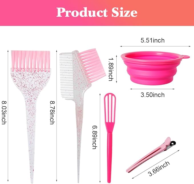 Hair Dye Color Brush and Bowl Set, Color Bowl Brushes Tool Mixing Bowl Kit Tint Comb for Hair Tint Dying Coloring Applicator (Pinky&Clear)
