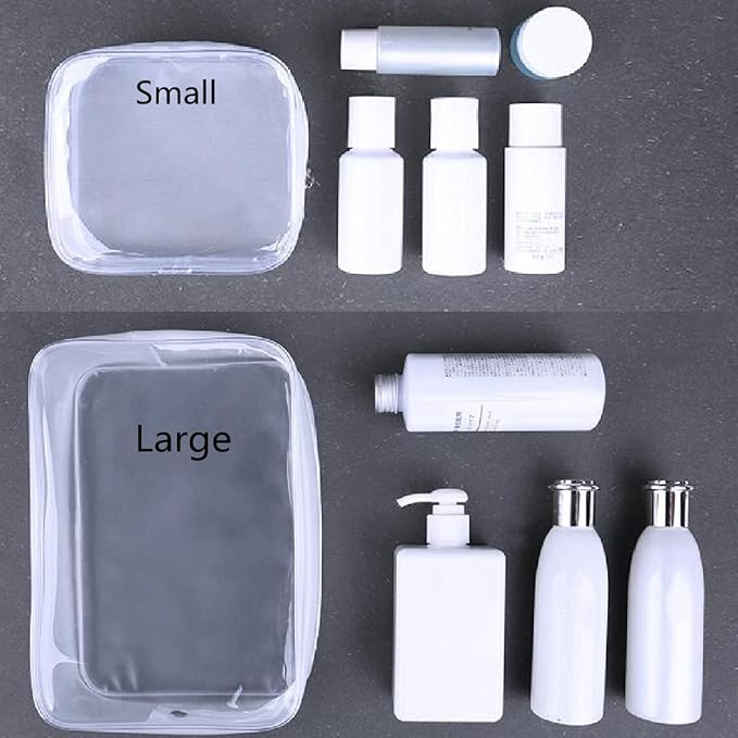 6 Pack Clear Toiletry Carry Pouch with Zipper Portable Plastic Waterproof Cosmetic Bag TSA Approved for Vacation Travel Bathroom and Organizing (White, Small and Large)