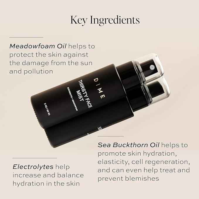 DIME Beauty Thirsty Face Mist Hydrating Setting Spray For Makeup With Sea Moss Electrolytes Antioxidants Glass Skin Primer And Blue Light Protection Make Up Setting Spray for Face 2 oz / 60 ml