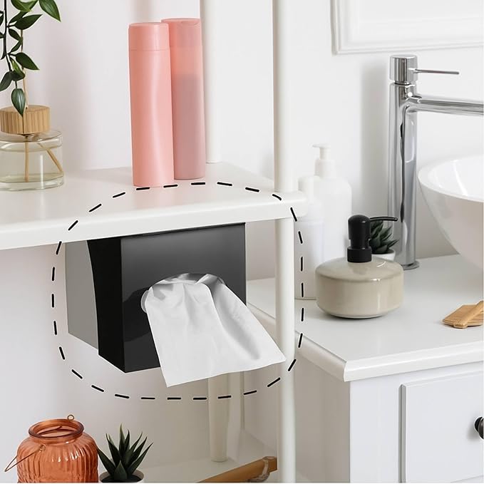 Geelin 2 Pcs Tissue Box Holder Wall Mount Acrylic Dispenses Tissue Box Shelf Gloves Wipes Paper Napkins Organizer Upward or Downward for Kitchen Bathroom Office Rv (Black)