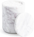 Cork & Mill Marble Bathroom Container with Lid - Holder for Qtip Swabs, Cotton Balls, Pads, Rounds, or Floss Picks - White Apothecary Jar for Q Tips - Canister for Organizing Bathroom Counter Vanity