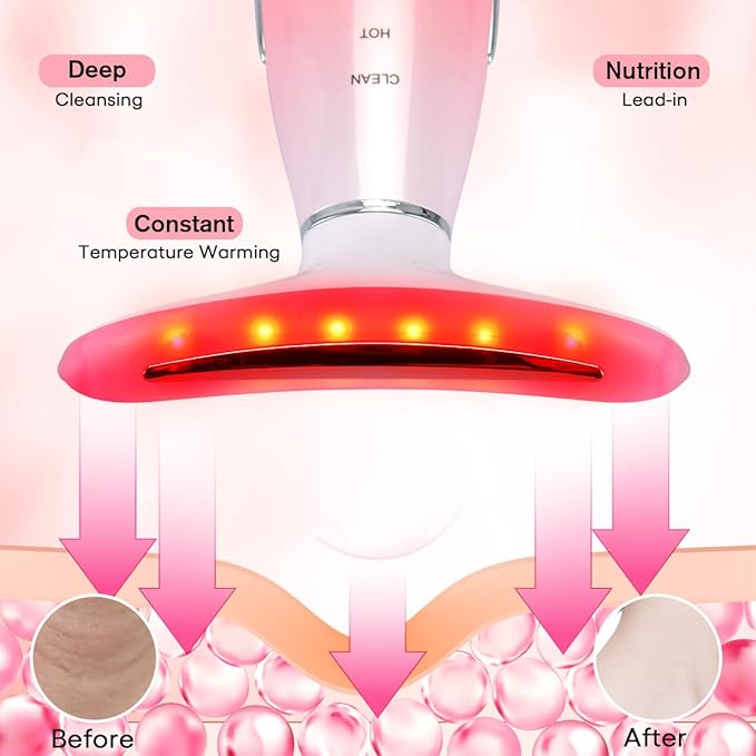 LATME Facial Massager,Neck Face Massager Tool,3 Mode Massage with Heat,Portable Beauty Instrument for Skin Care Women Gift (Gradient Pink)