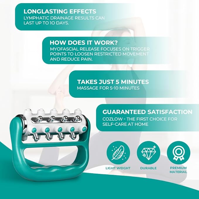 MyoRelease Lymphatic Drainage Massager - Professional Handheld Fascia & Scar Tissue Massage Roller for Myofascial Pain Relief, Muscle Recovery, for Neck, Back, Leg & Body
