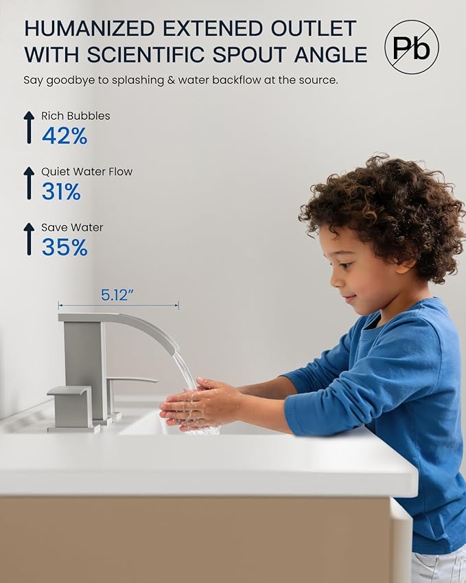 gotonovo Waterfall 8 inch Widespread Bathroom Faucet Set Bathroom Sink Faucet 3 Hole 2 Handle Vanity Lavatory Deck Mount with Pop Up Drain and Water Supply Lines Square Body Brushed Nickel