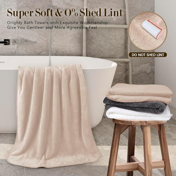 Orighty Microfiber Bath Towels Pack of 4(27'' x 54'') - Soft Feel, Highly Absorbent, Quick Drying for Body, Sport, Yoga, SPA, Fitness - Brown