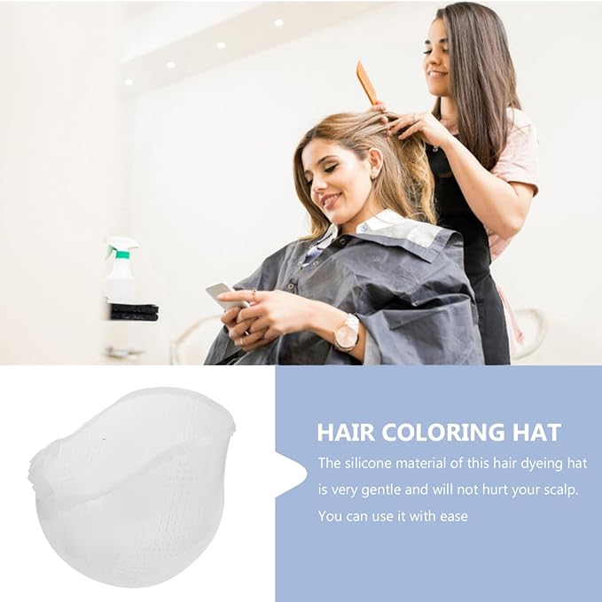Reusable Silicone Highlight Cap with Hook Hair Dye Cap with Holes for Even Hair Coloring at Home and Salon Use