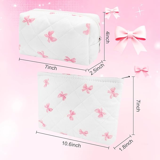 2Pcs Small Makeup Bag Quilted Cosmetic Bag Flower Pencil Case Travel Makeup Bag Set for Women Cute Cosmetic Pouch Aesthetic Cotton Toiletry Organizer Storage Bags Puffy Zipper Pouch Christmas Gifts D