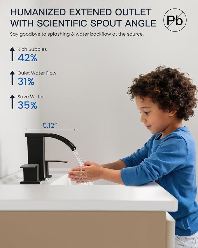 gotonovo Waterfall 8 inch Widespread Bathroom Faucet Set Bathroom Sink Faucet 3 Hole 2 Handle Vanity Lavatory Deck Mount with Pop Up Drain and Water Supply Lines Square Body Oil Rubbed Bronze