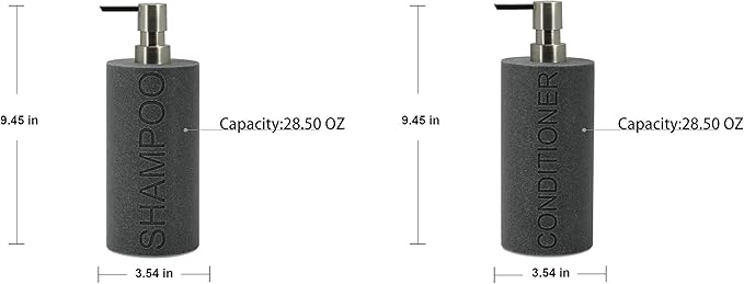 Resin 2 Pack Shampoo, Conditioner or Body Wash Dispenser Set, Luxurious Refillable Pump Bottles with Matte Pump Top and Embossed Text, Durable Design for Bathroom and Shower