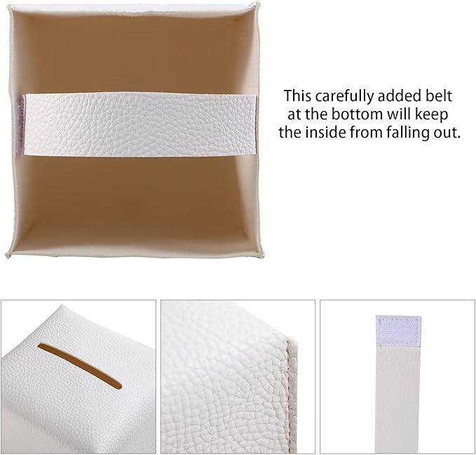 2 Pack, VIVIDLY Tissue Box Cover Holder, Square Modern PU Leather Tissue Box Holder, Can be Used for Bathroom Dressing Table, Bedside Table, Office Desk & Car 5"X5"X5"- (White, 2)