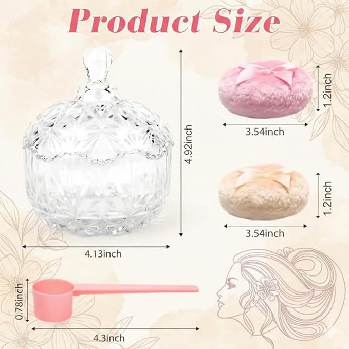 Body Powder Puff and Container, Soft Powder Puff,Glass Box for Dust Puff,Powder Puff for Body Powder,Powder Puff Wet Dry Makeup,Powder Applicator With Case for Dusting Powder (clear)