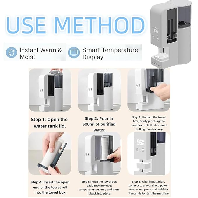 Hot Face Towel Heater Machine, Automatic Disposable Towel Warmer with Steam, 5-Second Heating, 55°C Constant Temperature, Portable Face Towel Steamer (1PC Face Towel Machine+40PCS Towels)