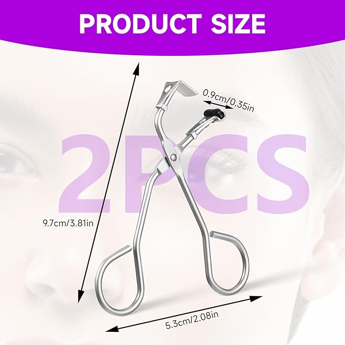 2pcs Mini Eyelash Curler Metal, Silicone pad Eyelash Curler Non-Closed Edge Lashes Curler Mini-Handled Eyelash Tools No Pinching or Pulling Lash Curler Segmented Curler Makeup Tool Fits Most Shapes
