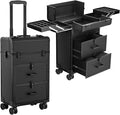 Large Rolling Makeup Train Case, Professional Travel Cosmetology Case on Wheels with Drawers, 3 Tiers Nail Organizers Storage Case for Nail Tech, Tattoo, Hairstylist, Makeup, Extra Large