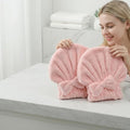 Cute Bow Microfiber Hair Towel for Girls, Quick Drying Hair Turban for Women Kids, Super Absorbent Anti Frizz Hair Cap for Curly Thick Hair, Lightweight Travel Towel (Two Pink)
