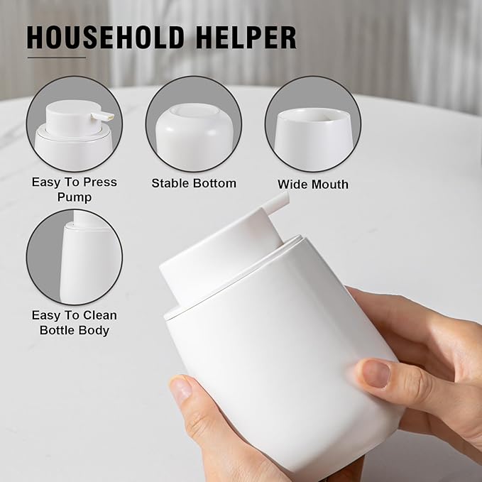 Soap Dispenser, Ceramic Foaming Soap Dispenser with Easy-to-Press Pump for Bathroom (White Foam Dispenser)