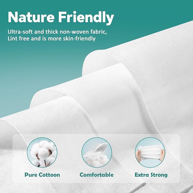 Disposable Face Towels - 100% Cotton Facial Tissues for Dry and Wet Use, Biodegradable Wipes for Makeup Removal and Skin Cleansing, Suitable for Adults and Babies (100 Count, Pack of 3)
