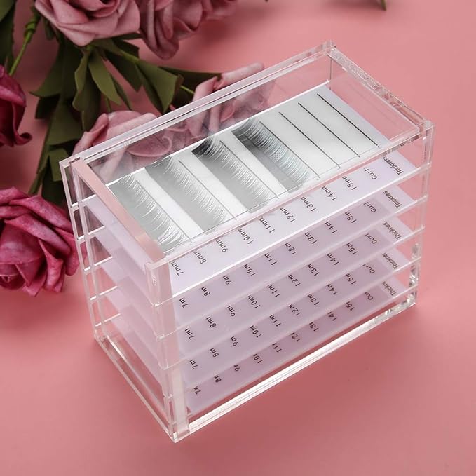 Eyelash Case Acrylic Storage Makeup Organizer, 5 Drawer Fake Eyelash Extensions Display Stand False Eye Lash Storage Box Glue Pallet Holder, Dustproof Clear