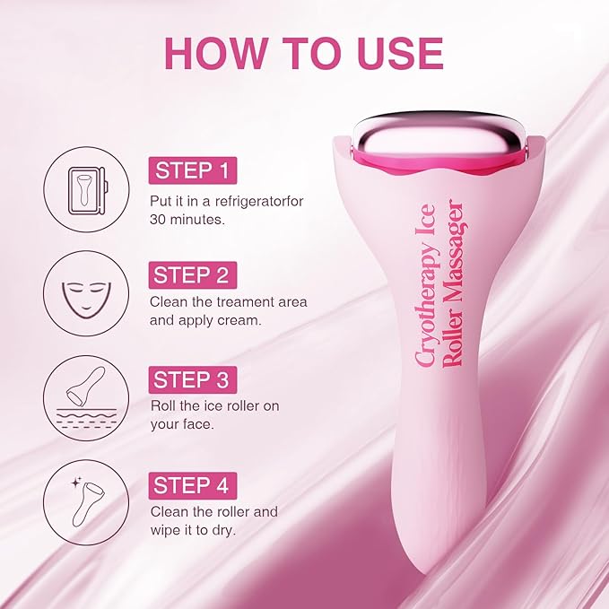 Facial Ice Roller for Skin Care - Aluminum Face Roller to De-Puff, Soothe & Tighten Pores - Cold Therapy Massage Tool for Radiant Glow