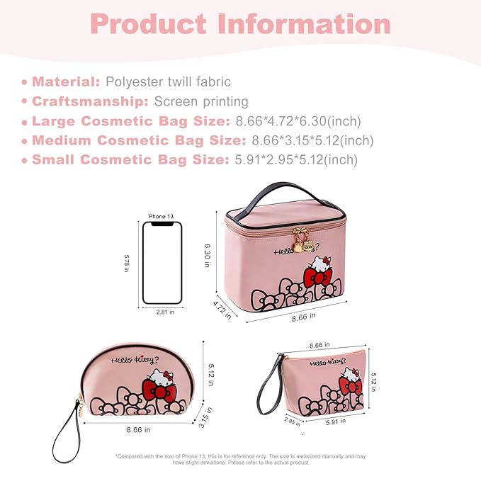Vimanllie Travel Makeup Bag Large Cosmetic Bags with Brush Holder,Pink Waterproof 3PCS Portable Cosmetic Case for Women,Toiletry Bag for Skincare&Beauty Tools for Her