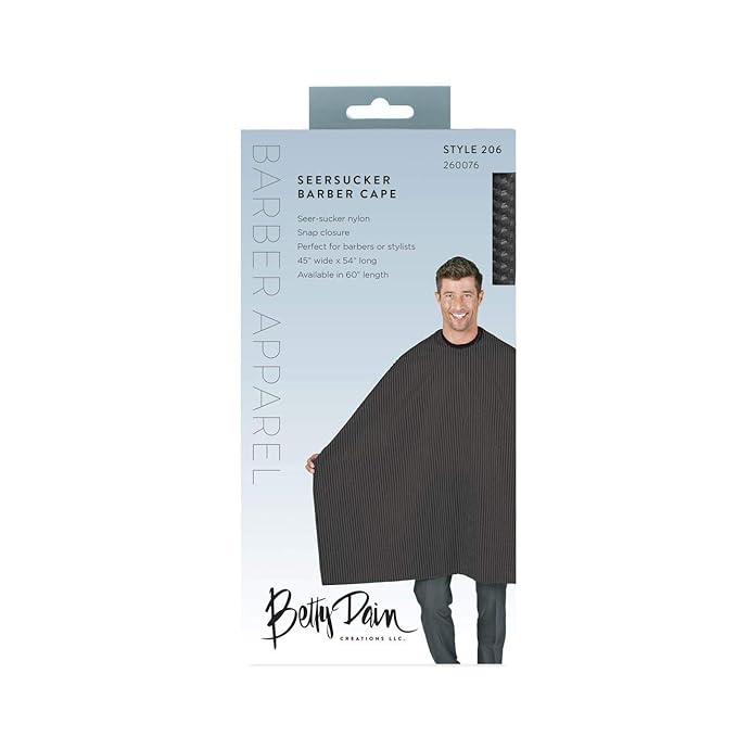 BD Barber Seersucker Classic Barber Cutting/Styling Cape, Classic Style, Soft, Machine Washable Nylon Fabric, Repels Hair, Snap Closure at Neck, Solid Black, 45 x 54 inches