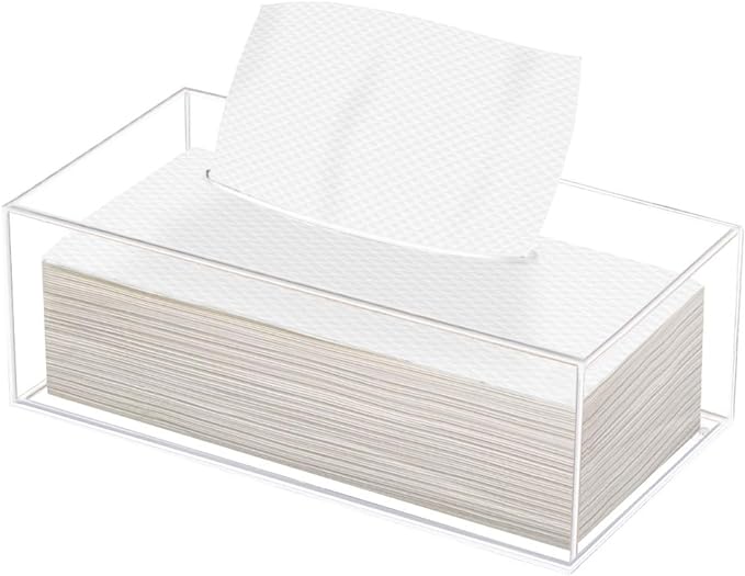 Clear Acrylic Tissue Box Holder, Rectangle Dispenser Tissue Box Cover for Bathroom, Bedroom Dresser, Countertop, Desk