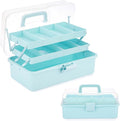 BTSKY 3-Layer Plastic Dividing Storage Box Craft Organizer and Storage with Adjustable Spacers Portable Handled Art Supply Organizer Multipurpose Home Utility Box for Medicine, Sewing(Blue)