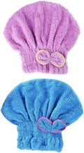 2 Pcs Microfiber Hair Drying Towels, Ultra Absorbent Cap Bowknot Turban for Women Adults or Girls, Multicolour