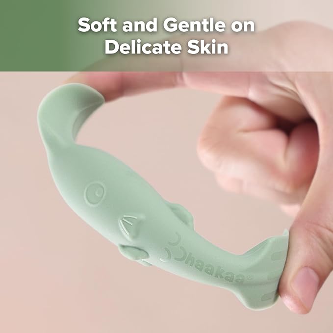 haakaa Baby Diaper Cream Spatula, NoMess Dual-Ended Silicone Diaper Rash Cream Applicator with Hygienic Case, Butt Spatula for Baby, Pastel Green