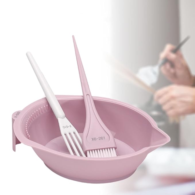 Hair Dye Coloring Set Color Mixing Tool Professional Hair Coloring Bowl Soft Bristle Brush, Pink