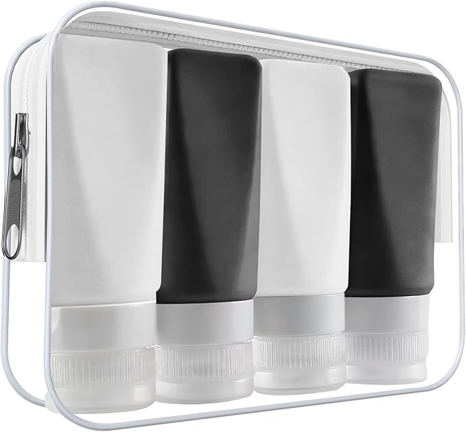 Travel Bottles Leak Proof,3 oz TSA Approved Silicone Squeezable, Refillable Containers Set for Toiletries Shampoo Conditioner Lotion (travel bottles black)