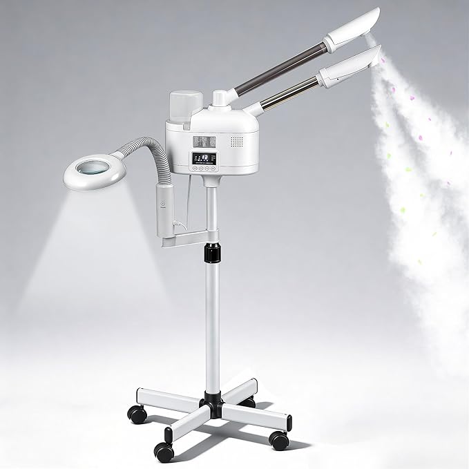 Professional 3 in 1 Facial Steamer for Face Deep Cleaning Ozone Face Steamer with 5X Magnifying Lamp Hot Mist Function for Salon Spa Home Beauty Equipment