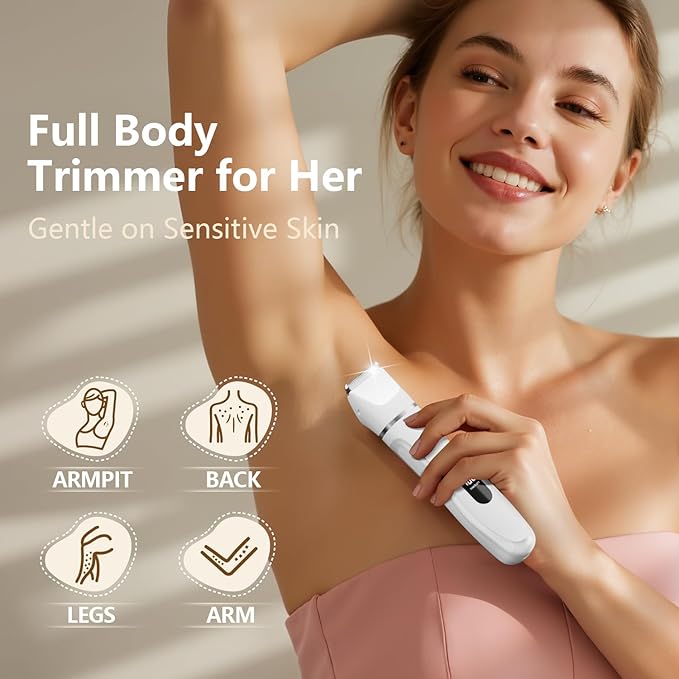 Bikini Trimmer for Women - Painless Waterproof Electric Razor Remover Foil Shaver for Leg, Body, Armpit & Facial Hair, Cordless with Ceramic Blade,USB Charging Dock, Travel Size, Gifts for Her, Ivory