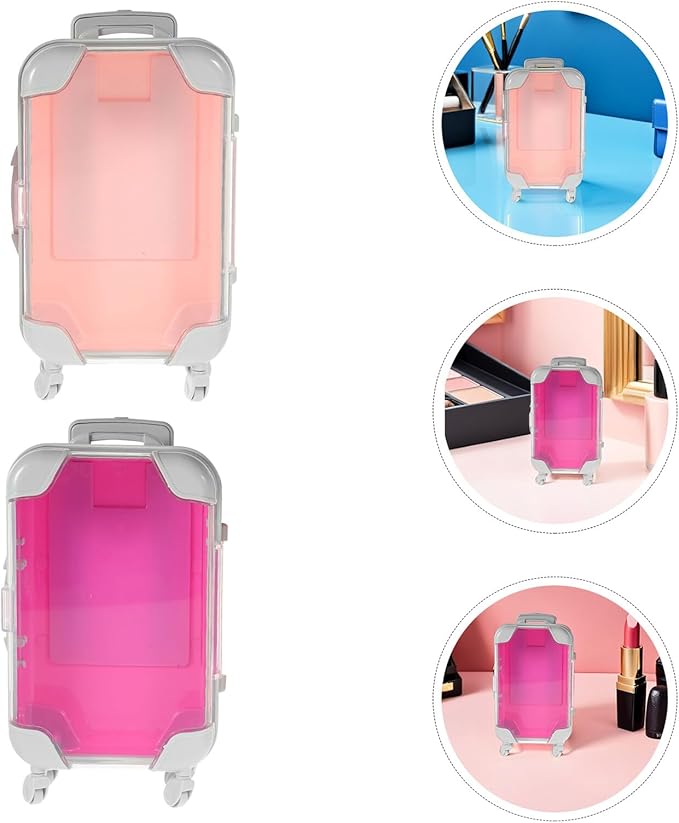 4pcs False Eyelash Storage Case Mini Suitcase Lashes Organizer with Rolling Lash Box for Travel and Daily Makeup, Pink and Rose Red Compact Eyelash Holder