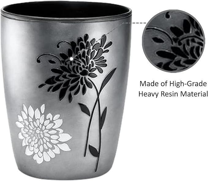 Zahari Home 2pc Erica Bathroom Decor Set Waste Basket for Bathroom & Tissue Cover Modern Classic Decor Stylish Unique Design Beautiful Grey Bathroom Accessories Set
