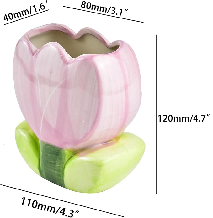 Ceramic Tulip Cosmetic Storage Box, Desktop Organizers Make Up Brush Storage Stand Desktop Storage Box for Brush,Pencil,Art Supplies, Painting Brush (Light Purple)