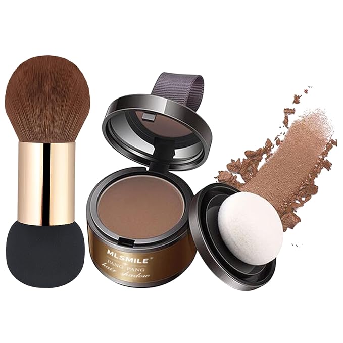 Hairline Powder Hair Root Touch Up - 3 Brush Heads, Instant Cover up Gray Hair, Portable Hair Color Concealer, Women Men's Grey Hair Coverage, Multi-purpose for Eye Shadow & Contouring - Coffee