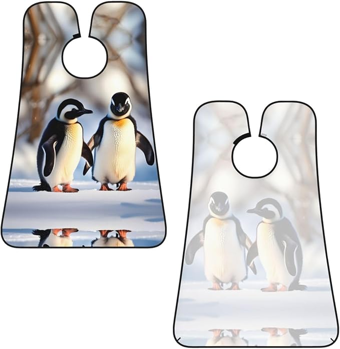 Young Penguins With Snow Print Beard Bib Apron For Men, Beard Hair Catcher For Men Shaving Trimming,Beard Cape Cloth
