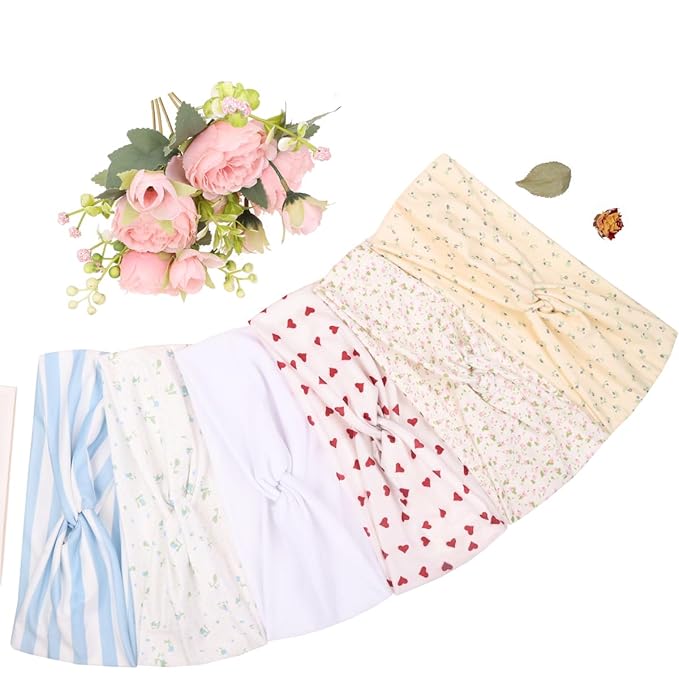 Kachanaa 6 Pack Fashion Non-slip Bandana Headbands for Women Knot Floral Printed Hair Band Scarf Turban for Yoga Outdoor Sport Sweat Wicking for Girls